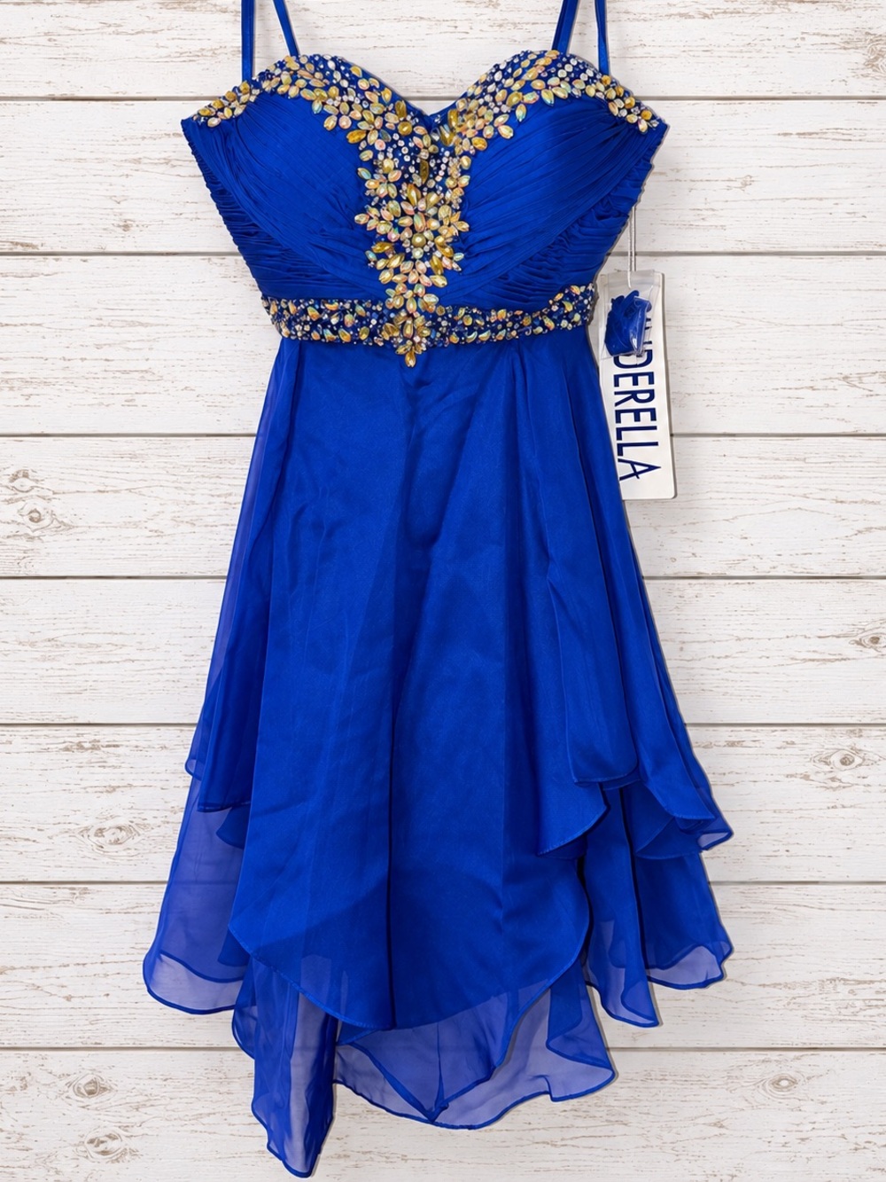 Cinderella Royal Blue Jeweled Spaghetti-Strap or Strapless Homecoming Prom Dress